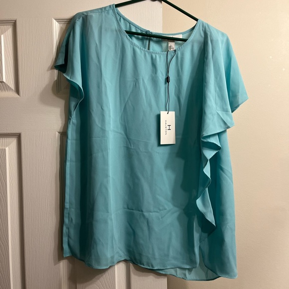 H Halston Short Sleeve Top with Front Ruffle Detail - Picture 2 of 6